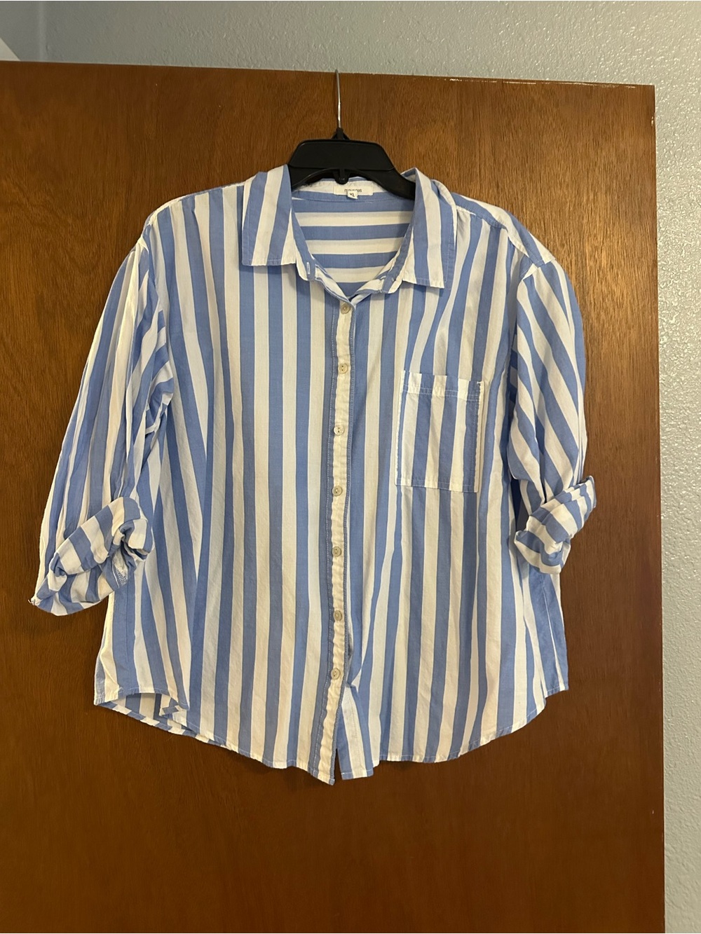 Maurices Blue and White Vertical Stripe Button-Down Shirt